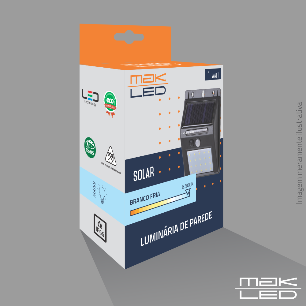 Luminária de Parede | 1W | Fotovoltaica | MakLed - Imagem 3