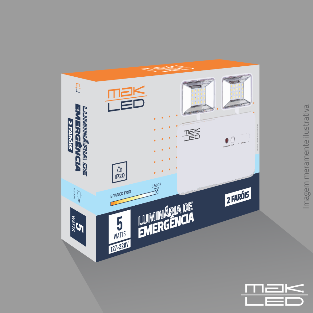 Luminária de Emergência | 5W | 2 Faróis | MakLed - Imagem 3