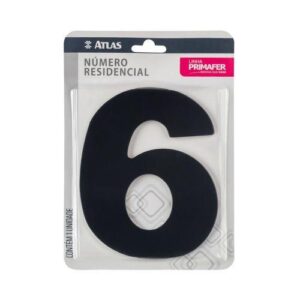 NÚMERO RESIDENCIAL COM ADESIVO PRETO 6 - ATLAS